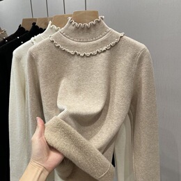 Nuovo inverno, maglia imbottita in pile integrale a righe ondulate per donna, pullover in maglia elegante con interno in pile, top basico